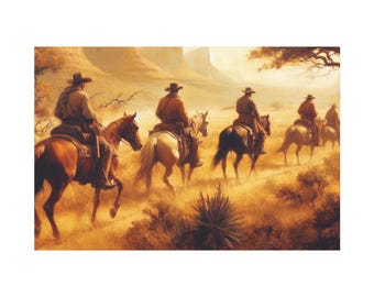 Cowboys Canvas Print, Wild West Vintage Artwork, Western Home Decor