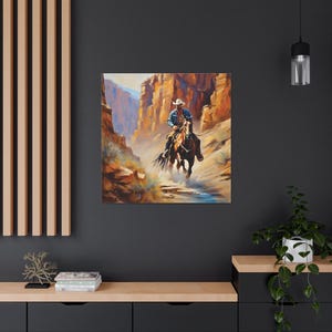 Rustic Cowboy Canvas Gallery Wrap, Western Home Decor, Vintage Artwork, Horse Lover Gift, Western Wall Art, Pioneer Spirit