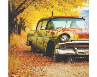 Impresión en lienzo de coches antiguos - Arte mural rústico otoñal