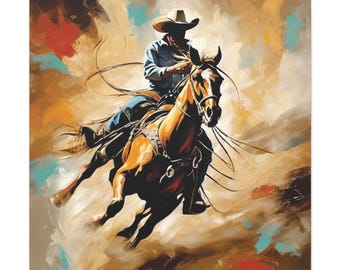 Lienzo de caballo vaquero salvaje, decoración ecuestre del oeste