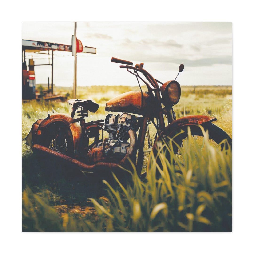 Rustic Harley Davidson Motorcycle Canvas Gallery Wrap, Vintage Art for ...