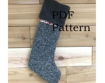 Turned Cuff Christmas Stocking DIY pattern - PDF- Easy Pattern - Sewing pattern and tutorial - Can use up-cycled materials too