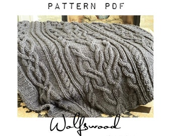 WOLFSWOOD Throw - NEW Pattern PDF - Throw blanket knitting pattern - diy chunky knitted throw blanket