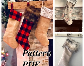 Fur cuff or plain cuff Christmas Stocking Pattern - Super easy to make your own Christmas Stockings - PDF sewing pattern and tutorial