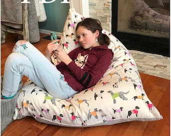 Pattern - 'Meringue' Bean Bag chair - PDF DIY Bean Bag Stuffed Animal Storage Chair - PDF - Reversible - Easy sewing Pattern