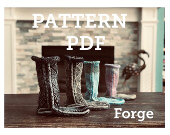 New FORGE Knitting Pattern PDF for DIY knitted slipper socks - family mukluks - pattern includes instructions for simple fleece lining