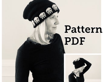 NEW Pattern - Schädel Slouch Hat Pattern PDF - Skull Toque - Reversible Unisex Hat