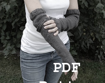 FRASER fingerless mittens - Instant Download Digital Pattern PDF - Long Cuff Elbow Slit Knitting simple knitting pattern - PDF