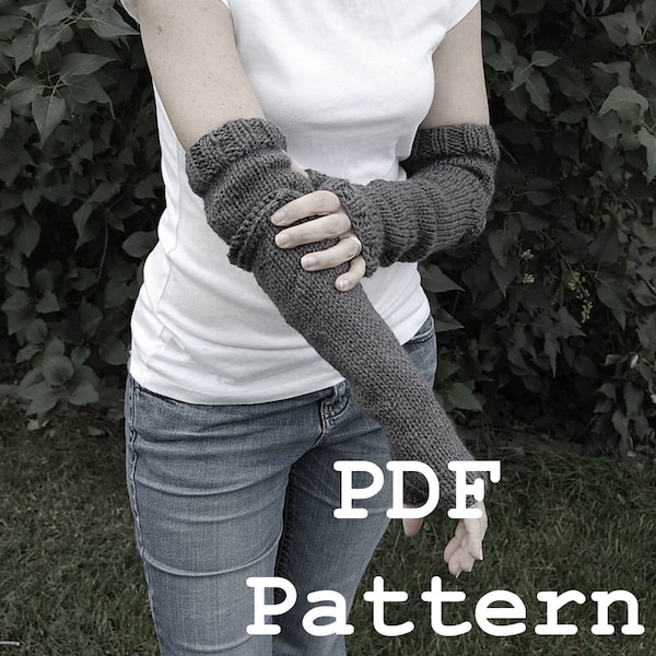 FRASER fingerless mittens - Instant Download Digital Pattern PDF - Long Cuff Elbow Slit Knitting simple knitting pattern - PDF