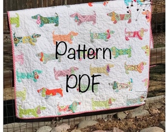 Puppies on Parade Quilt Instant Download Dog Quilt PDF PaTTERN - Baby,Throw,Twin - Fat Quarter Layer Cake Scraps - PDF