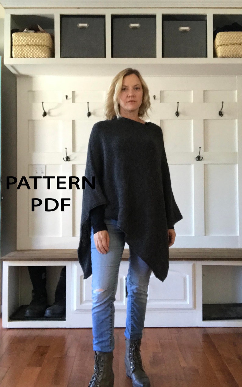 KINSEY Poncho Pattern PDF DIY Poncho knitting pattern Easy poncho pattern image 1