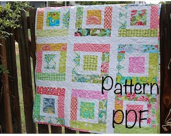 Lulu's Quilt PDF PaTTeRN - Easy Baby Quilt - Scraps Jelly Roll Charm Squares - PDF - Instant Download