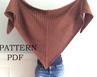 May include: A brown knitted shawl with a lacy pattern. The text "PATTERN PDF" is visible in the image.