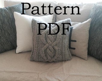 PATTERN - Pattern PDF for DIY Knitted Pillow Cover - Cable Cabled Easy Knitting Pattern - Includes sewing pattern for making pillow insert