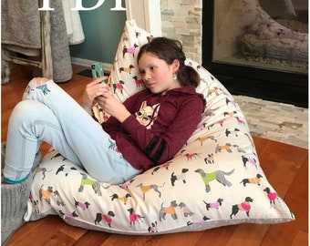 Pattern - 'Meringue' Bean Bag chair - PDF DIY Bean Bag Stuffed Animal Storage Chair - PDF - Reversible - Easy sewing Pattern