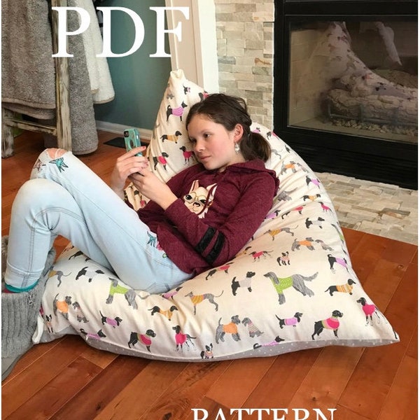 Pattern - 'Meringue' Bean Bag chair - PDF DIY Bean Bag Stuffed Animal Storage Chair - PDF - Reversible - Easy sewing Pattern