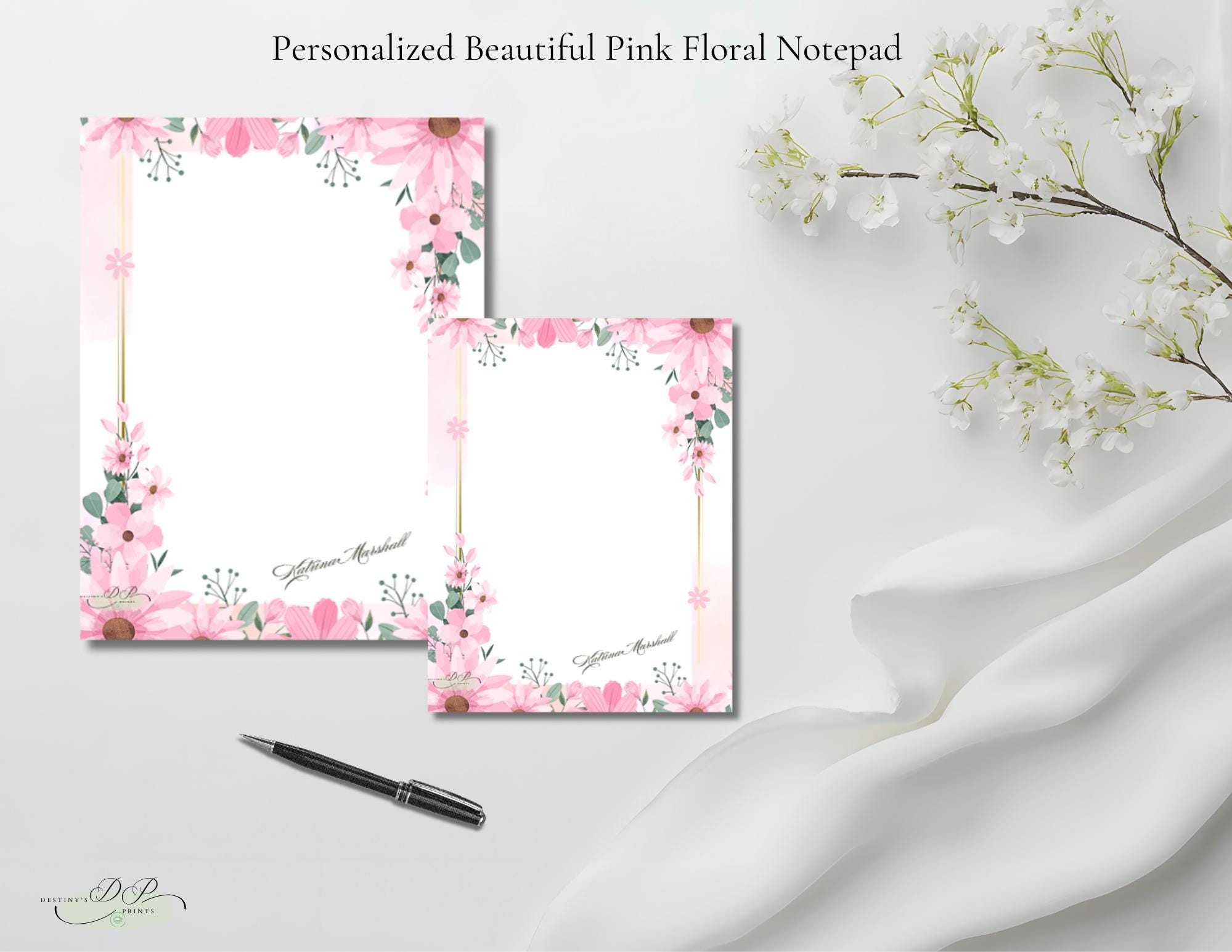 Pink Floral Personalized Notepad | Stationery for Women - Etsy