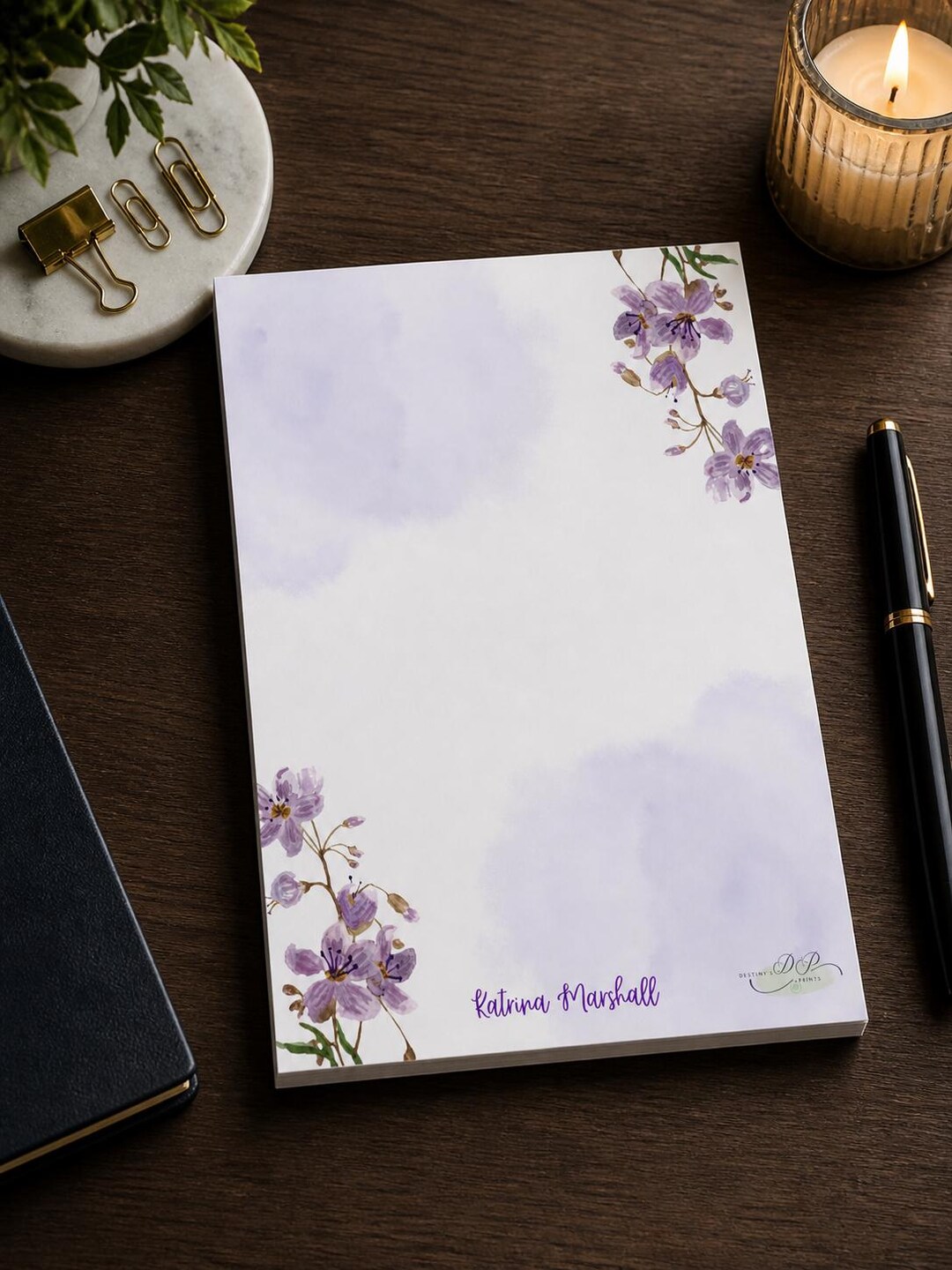 Purple Lily Floral Personalized Notepad | Stationery for Women - Etsy