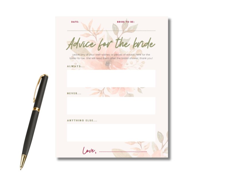 Advice for the Bride Bridal Shower Information Card Etsy