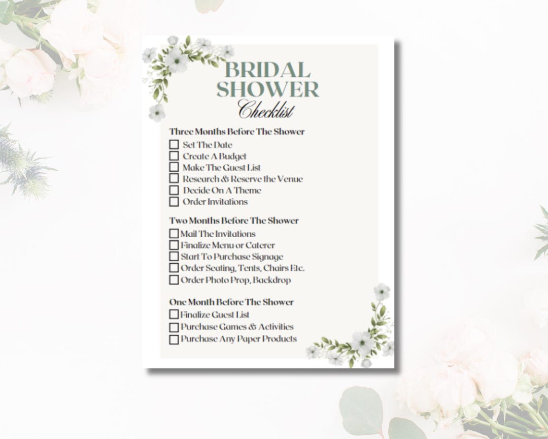 Bridal Shower Checklist Bridal Shower Shower Planning Digital Download
