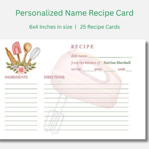 Gepersonaliseerde naamreceptkaart | Gepersonaliseerd en afdrukbaar | 6 x 4" | Gratis personalisatie | Gepersonaliseerde bakreceptkaart