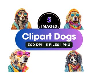Dog Clipart PNG Bundle | Funny Dogs in Sunglasses (Digital Download