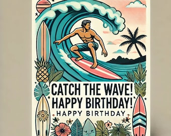 Verjaardagskaart voor surfers