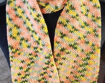 Handmade Knit Hat and Scarf Set in Wildflower Trail – Double Layered Winter Toque with Pom Pom and Fringed Scarf – 100% Acrylic – Cozy Gift