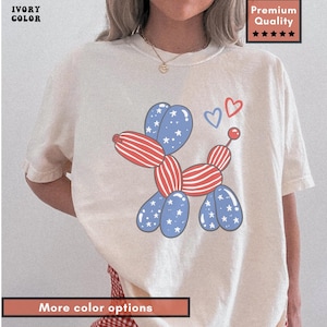 Retro 4th of July Balloon Dog Shirt, Comfort Colors Independence Day Dog Tshirt, Funny Fourth Of July Dog, Independence Day Tee Gift