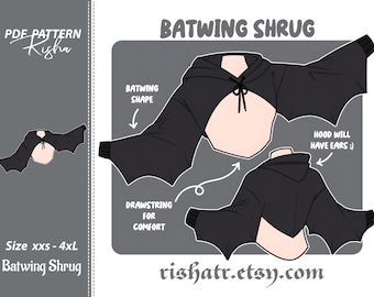 Batwing shrug steals the spotlight | size XXS-4XL | PDF Pattern download | women clothing | Create your own design at home.