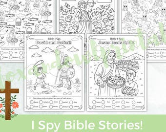 Interactive Bible Story Seek and Find for Children's Church and Sunday School Christian Colouring Pages with I Spy and Search and Find