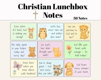 Christian Lunchbox Notes for your Child at School Encouraging Bible Notes for young kids Sunday School favours with animals and scripture