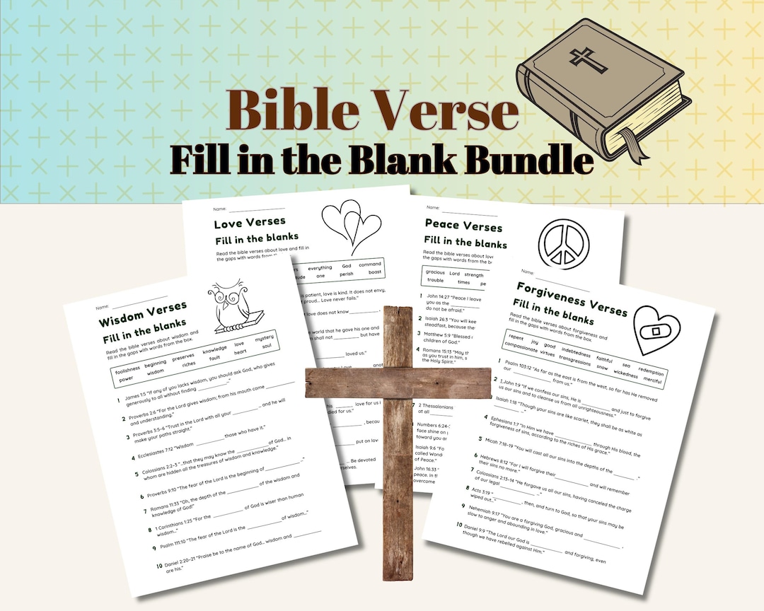 Bible Verse Fill in the Blank Bundle of 4 Bible Verse Worksheets for ...