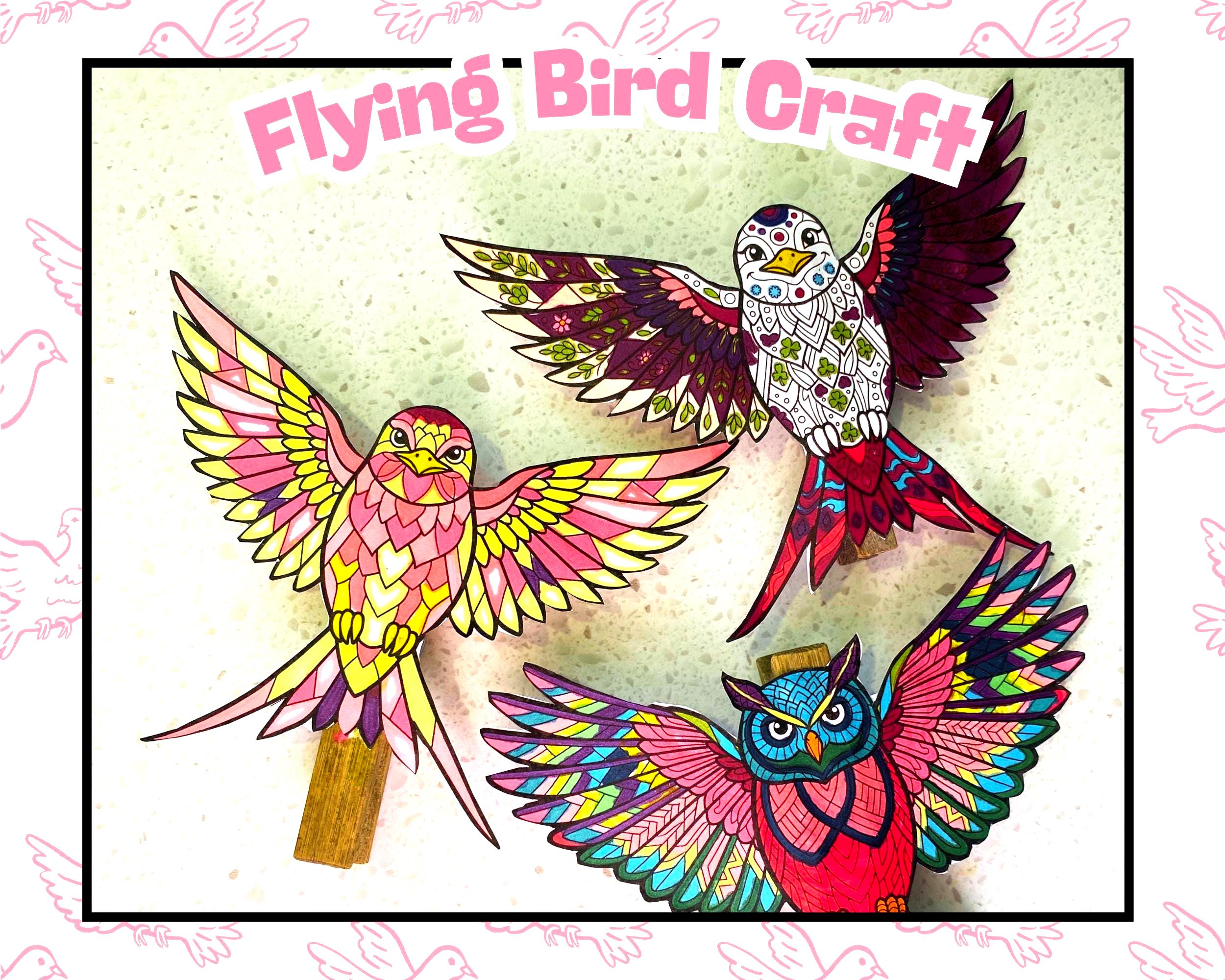 Flying Bird Craft with Clothespin digital printable - stained glass…