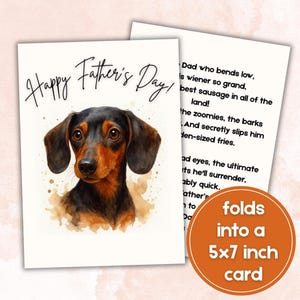 Cartão de Dia dos Pais para amantes de cães, presente de dia dos pais, cartão de filhote de cachorro preto e castanho, impressão digital, cartão engraçado de dia dos pais para Dachsund 5x7