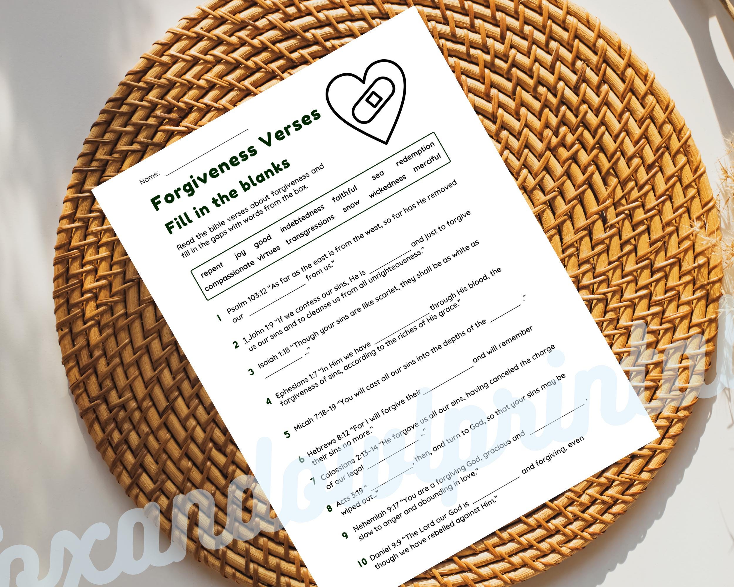 Forgiveness Bible Verse Worksheet Fill in the Blank Worksheet With ...