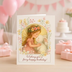 Jeu de dix cartes d'anniversaire fantaisistes et magiques de fées et de lapins pour petite fille aimant les fées