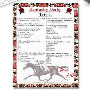 Derby Trivia Game printable Derby Party Fun Activity Horse Party Trivia Game Run for the Roses Race Day Derby Party games 2025