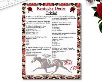 Derby Trivia Game printable Derby Party Fun Activity Horse Party Trivia Game Run for the Roses Race Day Derby Party games 2025