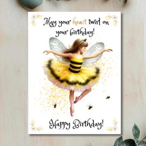 Verjaardagskaart meisjes ballet afdrukbare digitale hommel klein meisje schattig eenvoudig schattige ballerina bij voor haar 5e verjaardag thuis afdrukken
