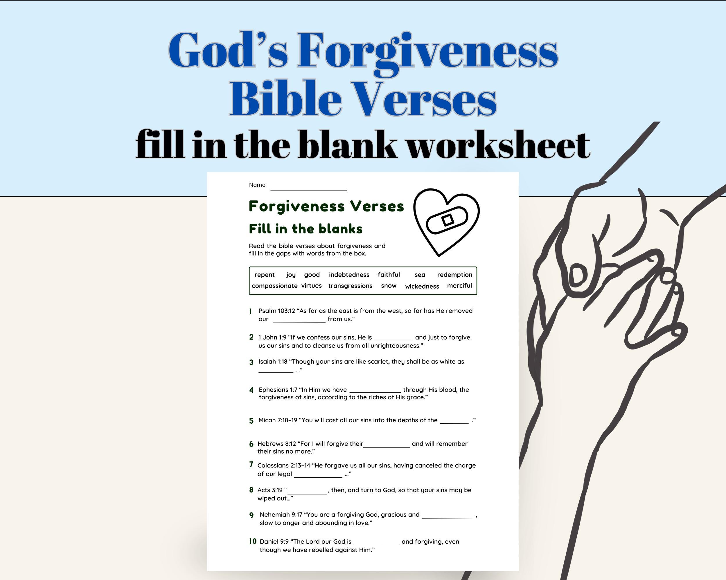 Forgiveness Bible Verse Worksheet Fill in the Blank Worksheet With ...