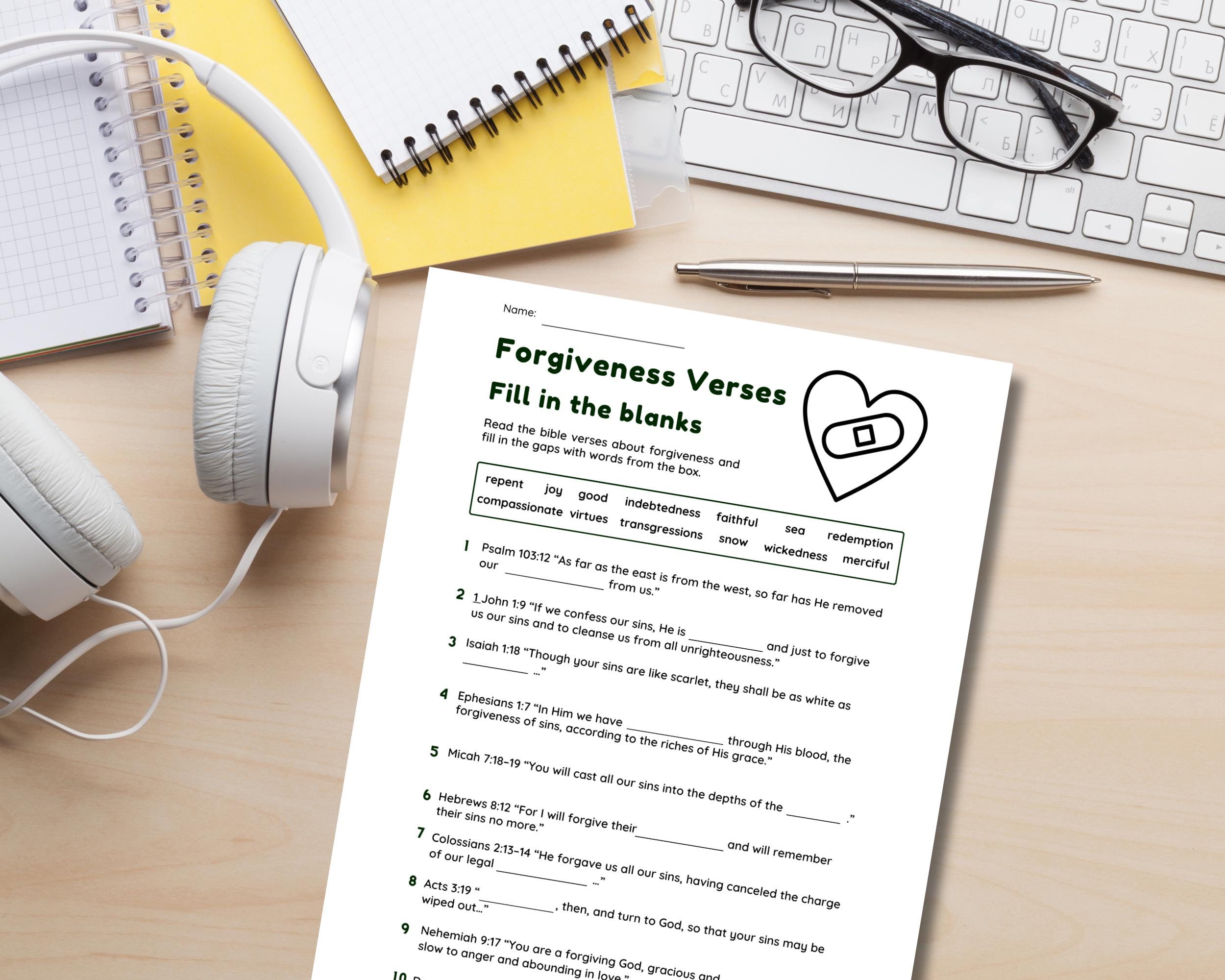 Forgiveness Bible Verse Worksheet Fill in the Blank Worksheet With ...