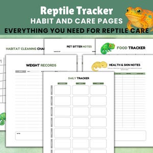Suivi des soins pour animaux de compagnie pour enfants, 18 pages pour nouveau propriétaire de reptile, éleveur, pages de gecko, suivi des soins, lézard imprimable, lot de journaux