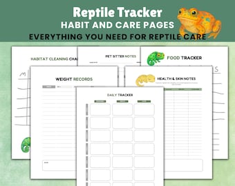 Kids Pet Care Tracker habit  18 page tracker for new reptile owner, breeder, gecko pages, care tracker, Printable lizard, pet journal bundle