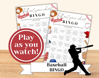 Jeu de bingo de baseball Jouez et remplissez la carte pendant que le jeu se déroule comme une chasse au trésor Activité de jeu de baseball interactif Fête de la MLB