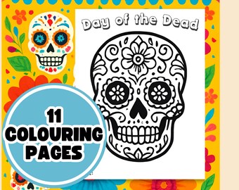Day of the Dead Skull Coloring pages 11 designs for Halloween worksheets for classroom Halloween art Activity sugar skull coloring set