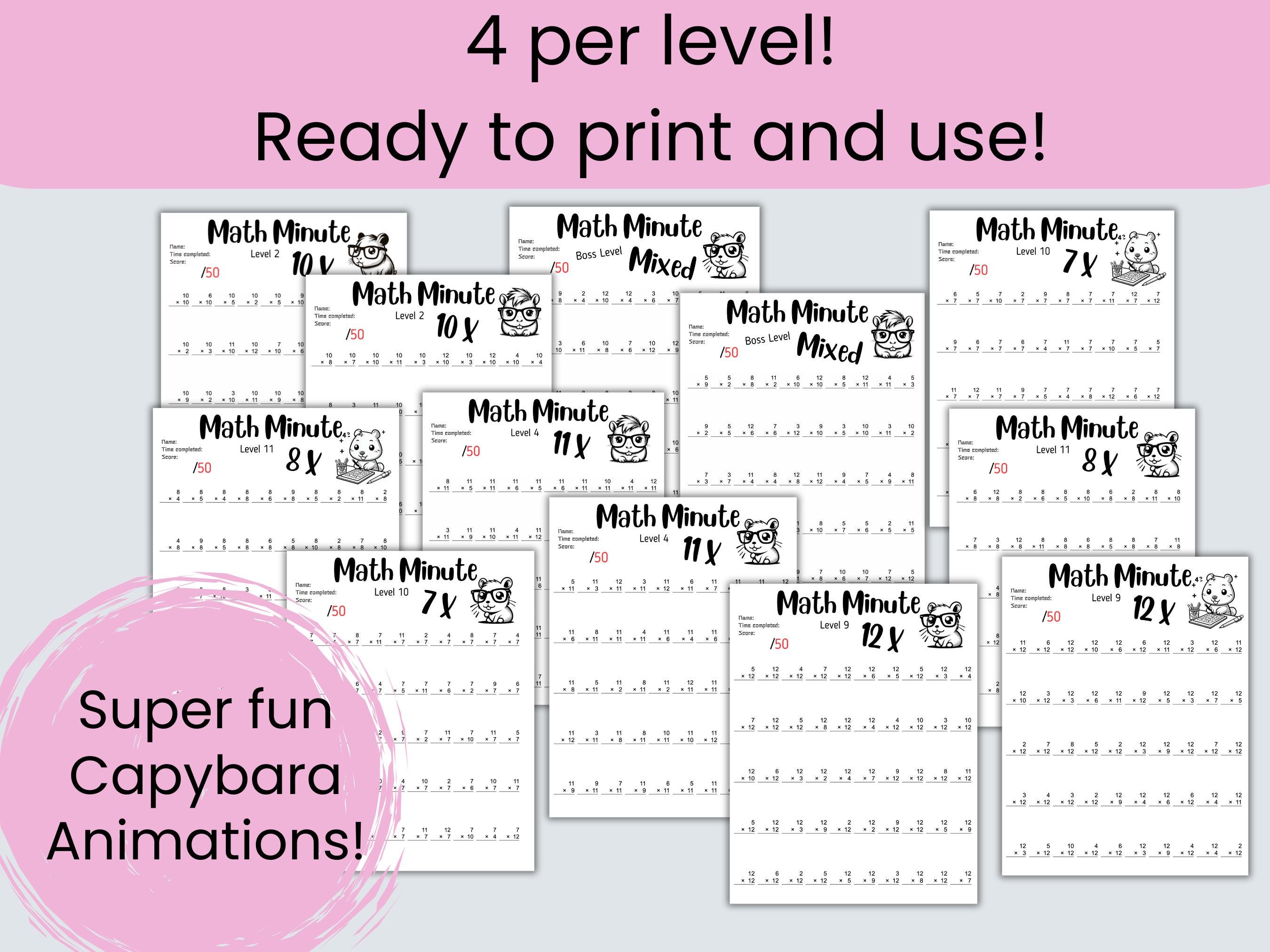 Multiplication Worksheets Capybara Math Sheets for Kids Math Minutes ...