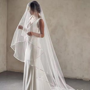 Soft Ribbon Edge Wedding Veil, Fingertip Length Wedding Veil, Blusher Veil, Satin Edge Veil, 2 Tier Veil, Satin Ribbon Veil, Cathedral Veil