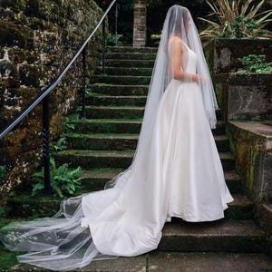 Soft 2 Tier Wedding Veil with Blusher, 2 Layer Bridal Veil, Soft Tulle Veil, Two Layers Sheer Bridal Veil, Ivory Custom Bridal Veil