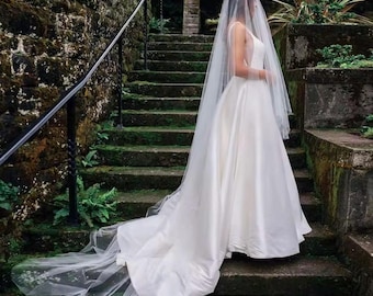 Velo de novia de dos capas de tul suave con velo corto